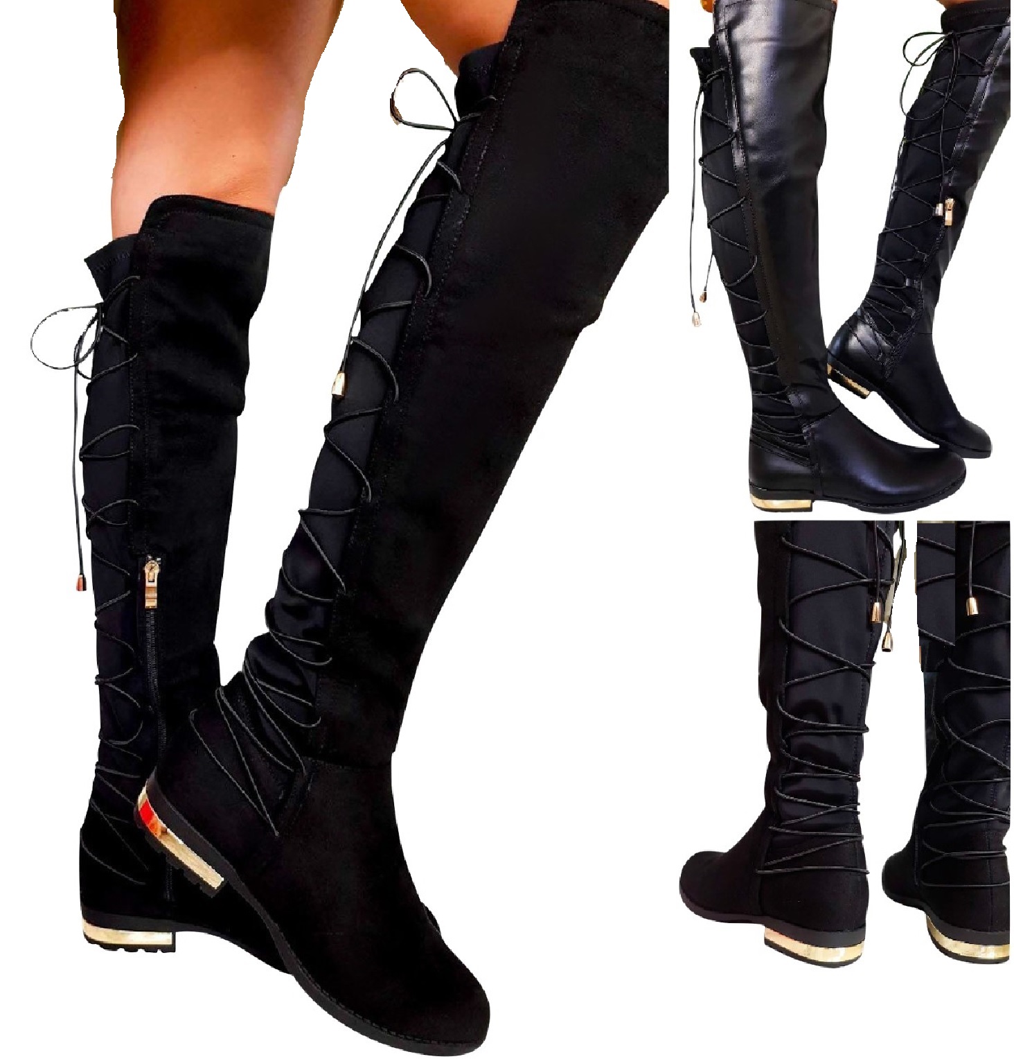 elastic back flat over knee boots